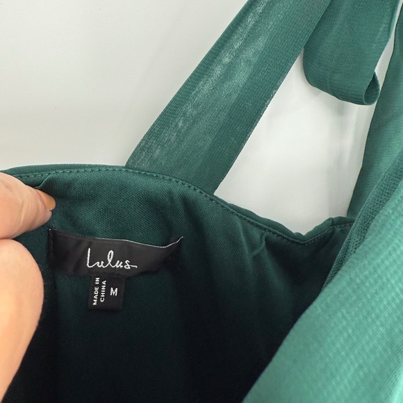 Lulus Radiant Charisma Emerald Chiffon Ruched Tie-Strap Maxi Dress Size M - Picture 6 of 11